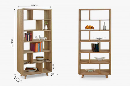 Tölgyfa polc, fehér tölgy színű, lábakon  - 8