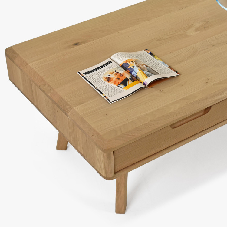 Masszív dohányzóasztal fiókokkal, fehér tölgy  - 4