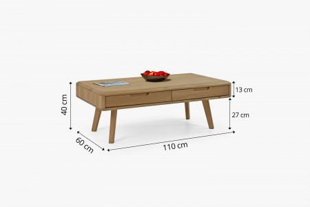 Masszív dohányzóasztal fiókokkal, fehér tölgy  - 7