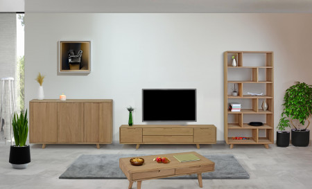 Masszív dohányzóasztal fiókokkal, fehér tölgy  - 9