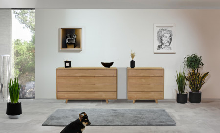 Komód tömör fehér tölgy hálószobába fiókokkal  - 3