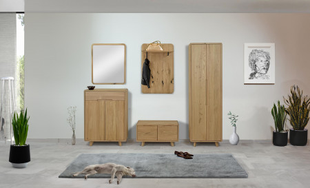 Előszobai padok ajtóval, fehér tölgy tömörfa  - 1