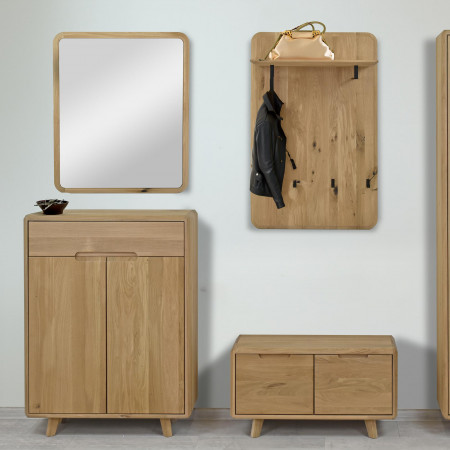 Előszobai padok ajtóval, fehér tölgy tömörfa  - 2