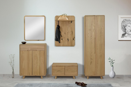 Előszobai padok ajtóval, fehér tölgy tömörfa  - 4