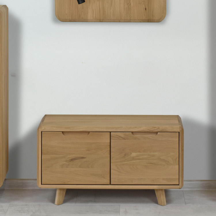 Előszobai padok ajtóval, fehér tölgy tömörfa  - 8