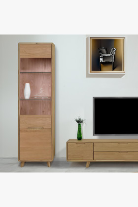 Egyajtós vitrin masszív fehér tölgy üveges  - 0 2