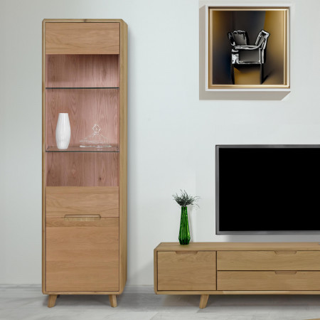 Egyajtós vitrin masszív fehér tölgy üveges  - 1