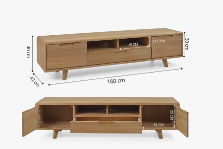 Tömör tölgyfa nappali szekrénysor, bianco színű  - 7