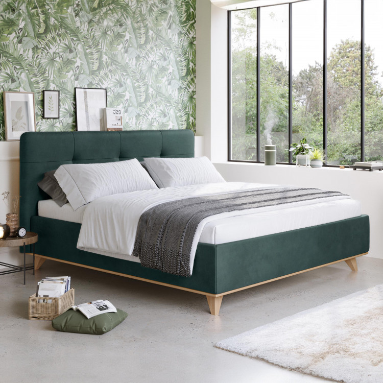 Kárpitozott ágy ágyneműtartóval zöld, 180 x 200 cm  - 3