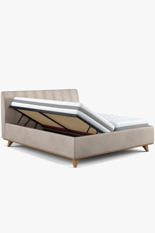 Kárpitozott ágy ágyneműtartóval bézs, 180 x 200 cm  - 0