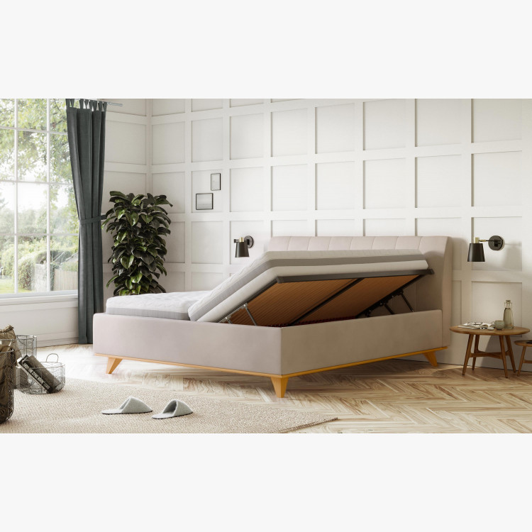 Kárpitozott ágy ágyneműtartóval bézs, 180 x 200 cm  - 4