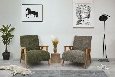 Fából készült kartámaszos fotel zöld színben  - 1