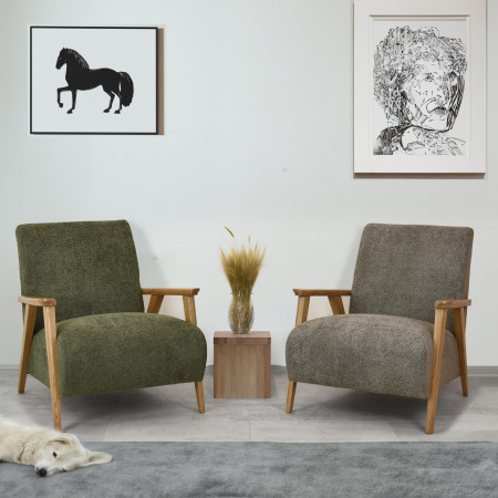 Fából készült kartámaszos fotel zöld színben  - 2