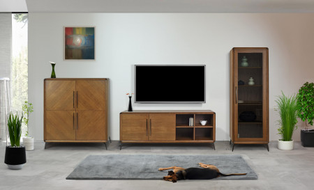 Egyszárnyú vitrines szekrény Lisabon dió színben  - 7