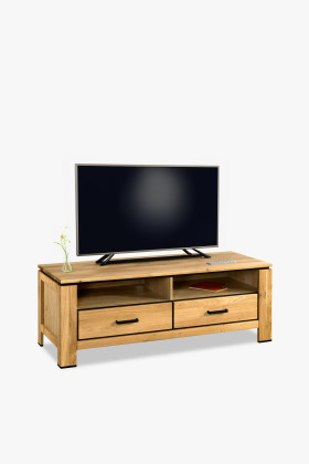 Tölgyfa TV komód fekete fogantyúkkal, modern dizájn, természetes