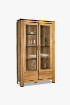 Tölgyfa kétszárnyú vitrines szekrény üveges ajtókkal, New Line II