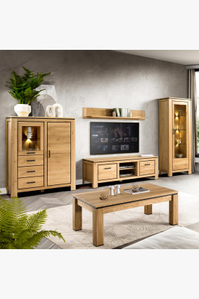 Tömör tölgyfa fekete kiegészítős szekrénysor New Line II, 3 részes