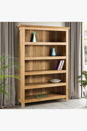 Masszív tölgyfa könyvespolc 4 polccal, természetes fa színű