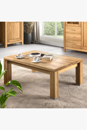 Nagy tömör tölgyfa dohányzóasztal parketta mintás asztallappal 120x75