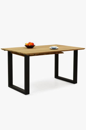 Masszív tölgy étkezőasztal fém lábakkal, kihúzható 140-190x90 cm