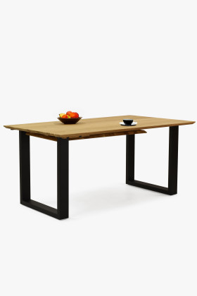 Masszív tölgyfa kihúzható étkezőasztal fém lábakkal 160-210x90 cm