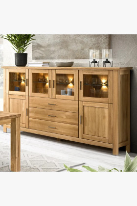 Nagy tömör tölgyfa komód nappaliba, természetes fa bútor