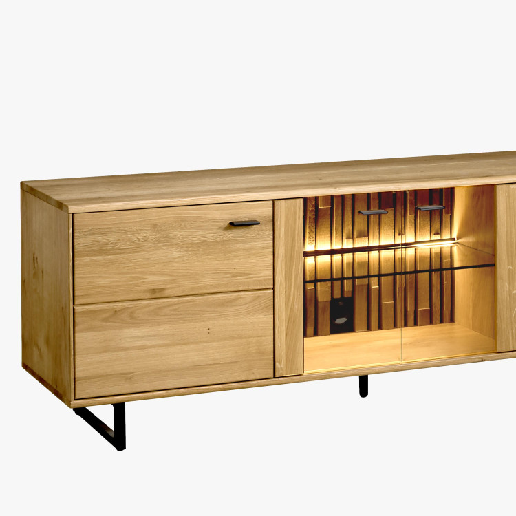 Hosszú TV-szekrény tölgyfából, fekete fém lábakkal  - 9