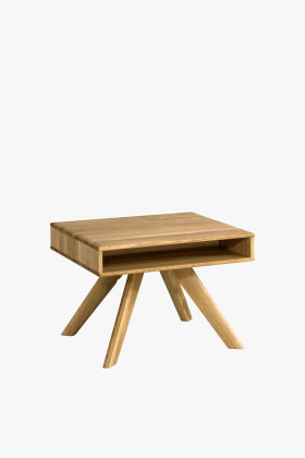 Masszív tölgyfa négyzet alakú dohányzóasztal lábacskákkal, 70x50x70 cm