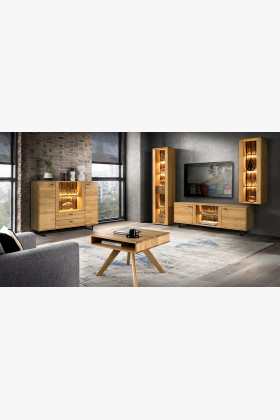 Tölgyfa tálalószekrény ajtókkal és fiókokkal  - 0 2