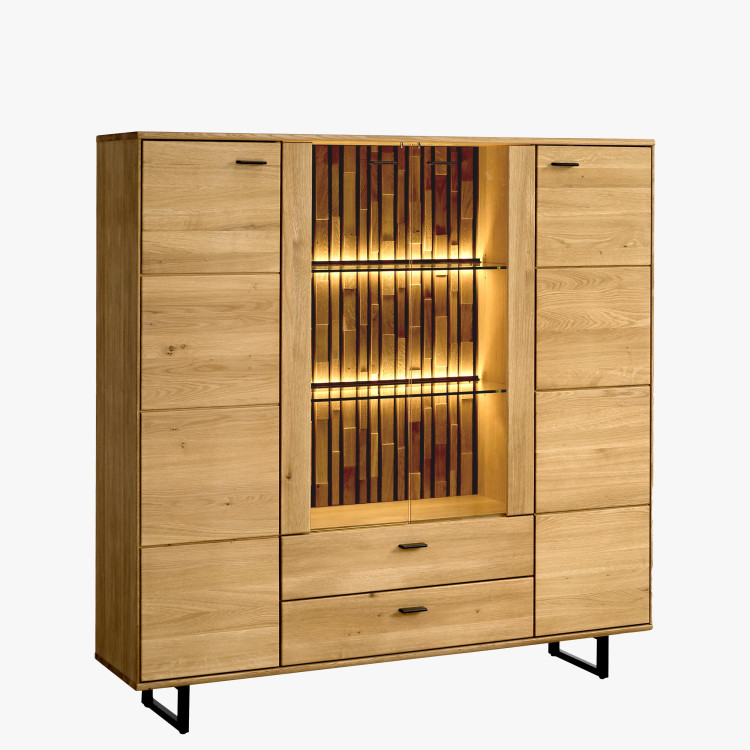 Tölgyfa tálalószekrény ajtókkal és fiókokkal fém lábakkal  - 0