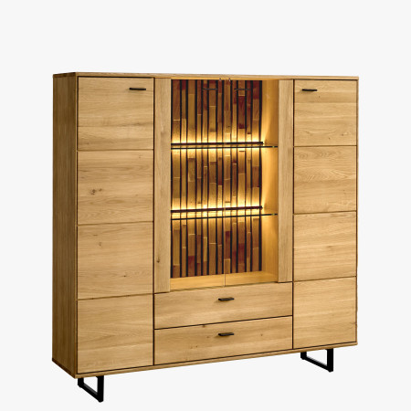 Tölgyfa tálalószekrény ajtókkal és fiókokkal fém lábakkal  - 0