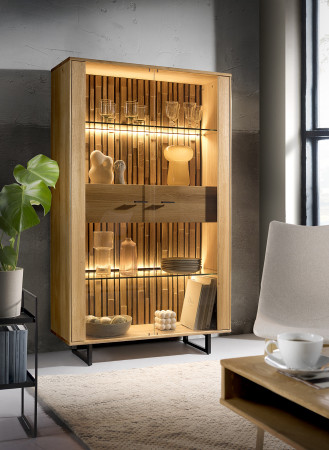 Tölgyfa tálalószekrény ajtókkal és fiókokkal fém lábakkal  - 2