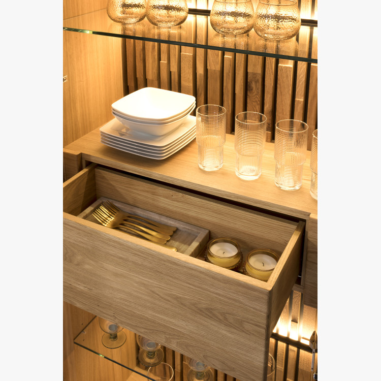 Tölgyfa tálalószekrény ajtókkal és fiókokkal fém lábakkal  - 3