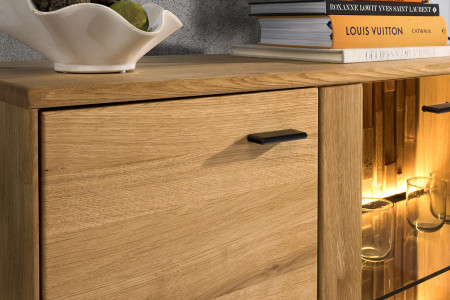 Tölgyfa tálalószekrény ajtókkal és fiókokkal fém lábakkal  - 5