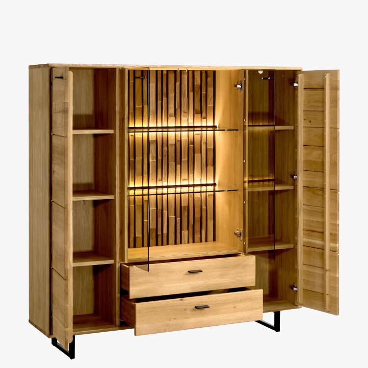 Tölgyfa tálalószekrény ajtókkal és fiókokkal fém lábakkal  - 12