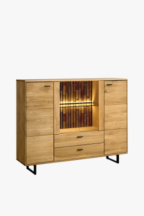 Tölgyfa komód fém lábakkal, modern dizájn, 148x117x39 cm