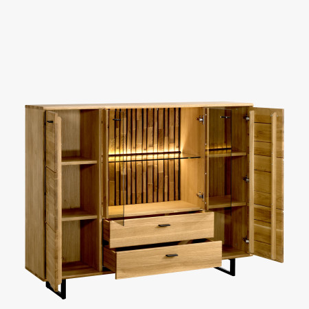 Tölgyfa tálalószekrény fém lábakkal  - 12