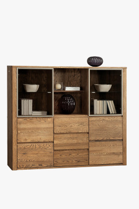 Luxus tölgyfa íróasztal 3 fiókkal és üvegajtós szekrénnyel