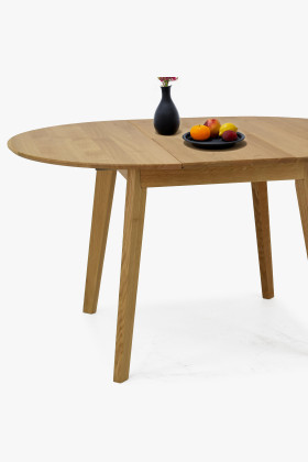 Fa tölgyfa kerek asztal kihúzható, matt lakkozású  - 0 2