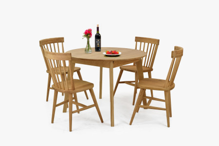 Fa tölgyfa kerek asztal kihúzható, matt lakkozású  - 10