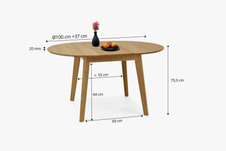 Fa tölgyfa kerek asztal kihúzható, matt lakkozású  - 12