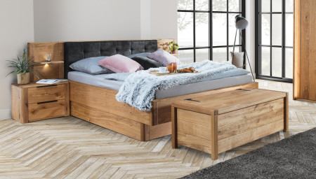 Tömör tölgyfa ágy ágyneműtartóval, Texas 160 cm  - 4