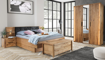 Tömör tölgyfa ágy ágyneműtartóval, Texas 160 cm  - 5