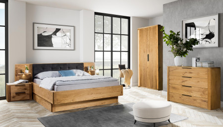 Tömör tölgyfa ágy ágyneműtartóval, Texas 160 cm  - 6