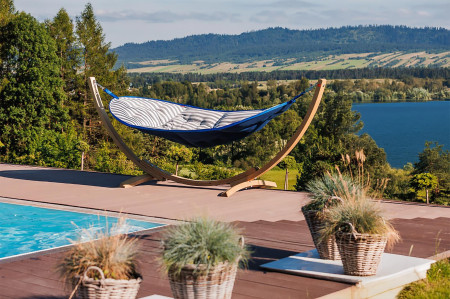 Hamak LUX fából készült állvánnyal, kék színben  - 4