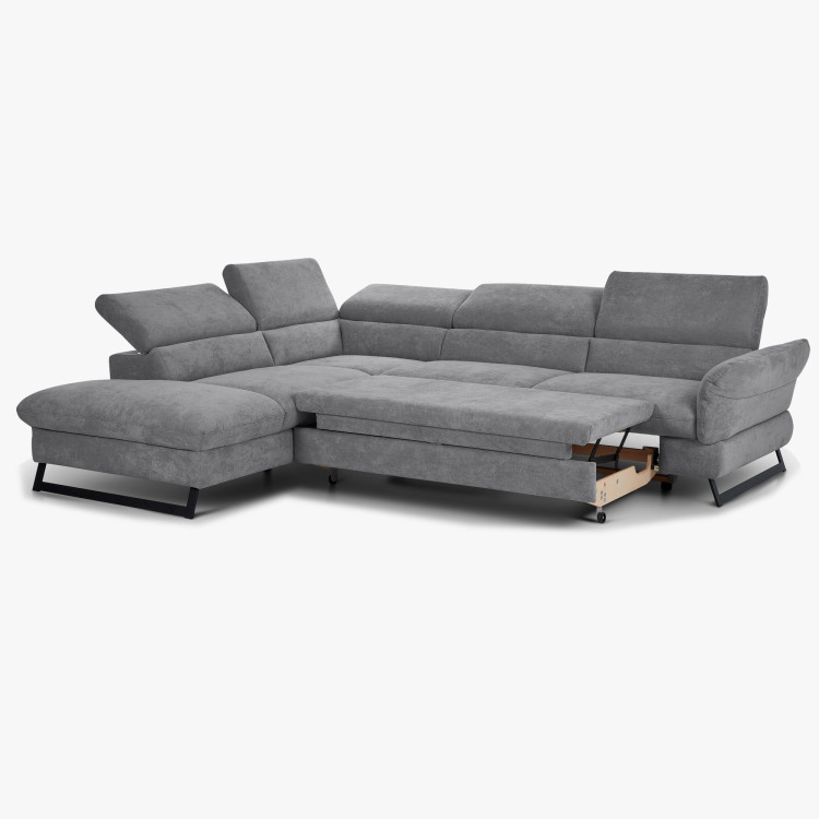 Sarokkanapé ágyazható funkcióval, Haiti, szövet, bal sarok, szürke  - 0