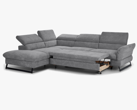 Sarokkanapé ágyazható funkcióval, Haiti, szövet, bal sarok, szürke  - 0