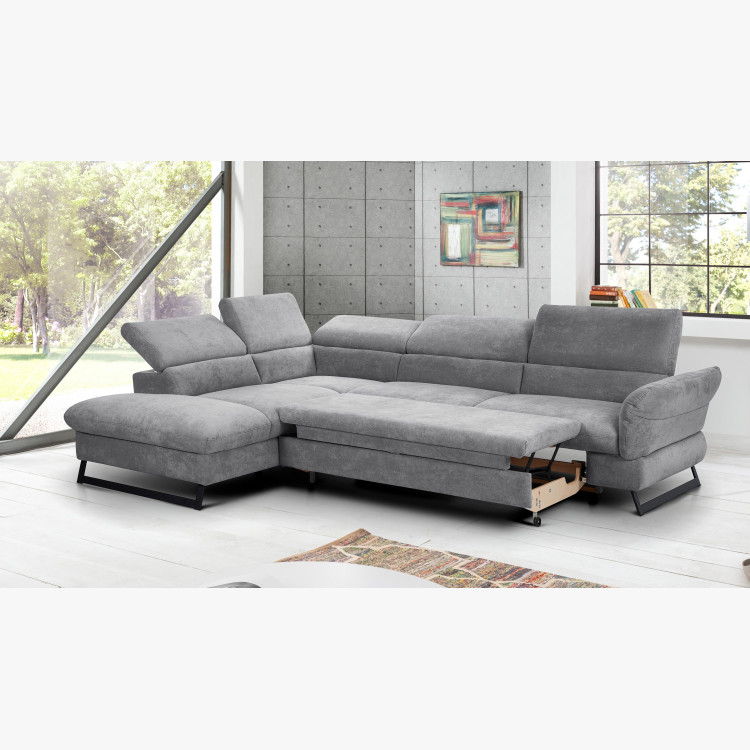 Sarokkanapé ágyazható funkcióval, Haiti, szövet, bal sarok, szürke  - 4