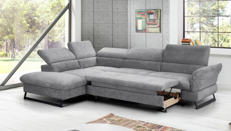 Sarokkanapé ágyazható funkcióval, Haiti, szövet, bal sarok, szürke  - 4