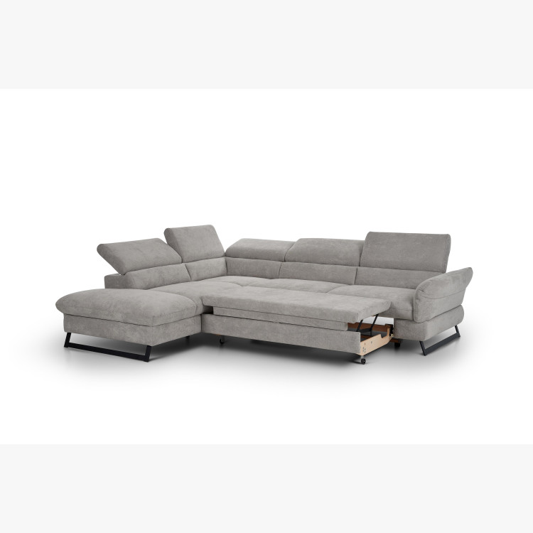 Sarokkanapé ágyazható funkcióval, Haiti, szövet, bal sarok, szürke  - 5